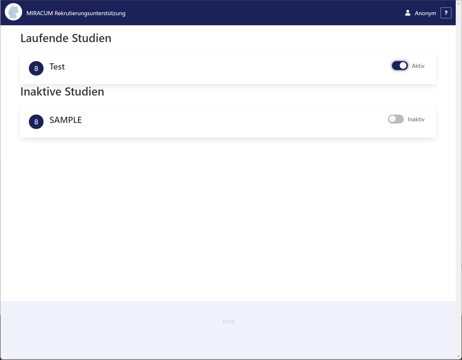 Screening List overview with active and inactive studies
